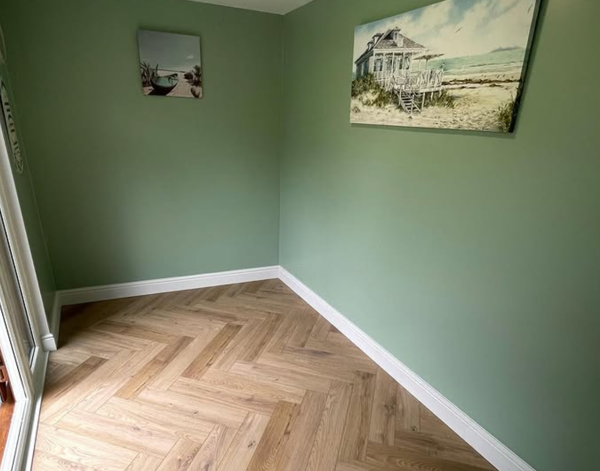 Garden lounge interior herringbone floor